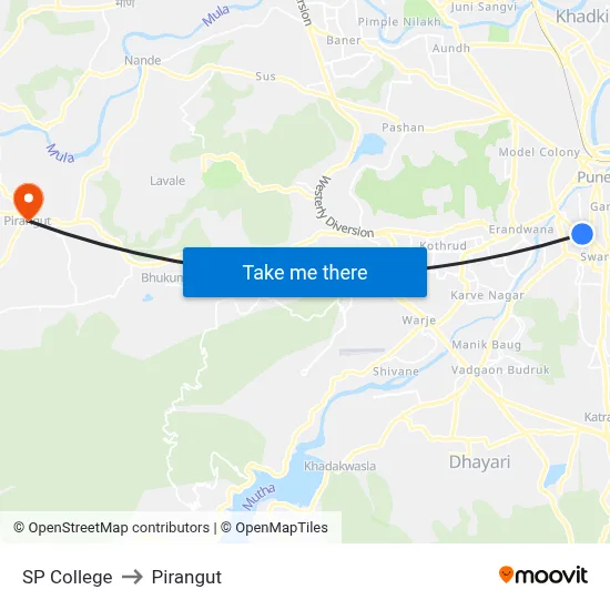 SP College to Pirangut map