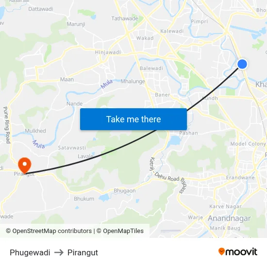 Phugewadi to Pirangut map