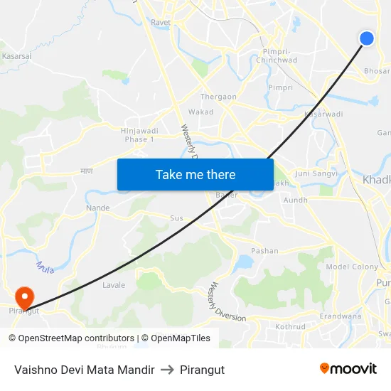 Vaishno Devi Mata Mandir to Pirangut map
