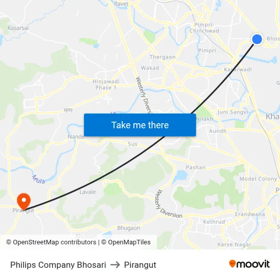 Philips Company Bhosari to Pirangut map