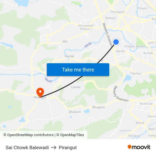 Sai Chowk Balewadi to Pirangut map