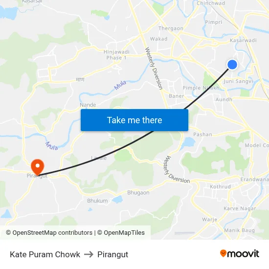 Kate Puram Chowk to Pirangut map