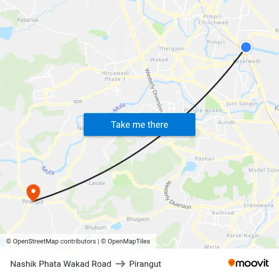 Nashik Phata Wakad Road to Pirangut map
