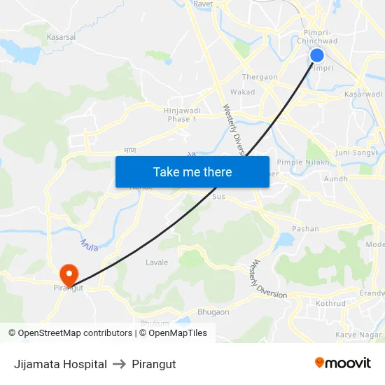 Jijamata Hospital to Pirangut map