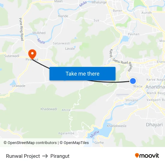 Runwal Project to Pirangut map