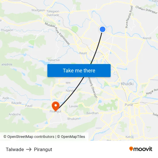 Talwade to Pirangut map