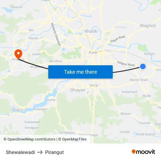 Shewalewadi to Pirangut map