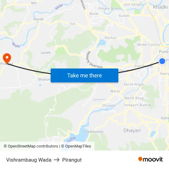 Vishrambaug Wada to Pirangut map