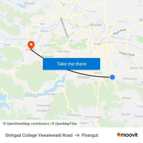 Sinhgad College Yewalewadi Road to Pirangut map