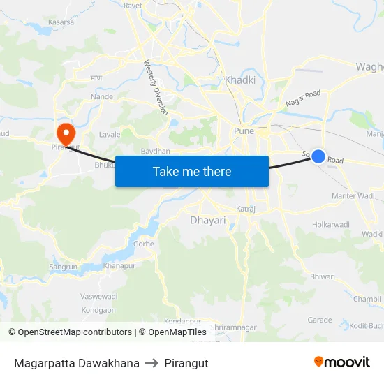 Magarpatta Dawakhana to Pirangut map