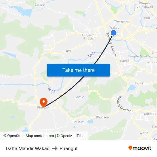Datta Mandir Wakad to Pirangut map