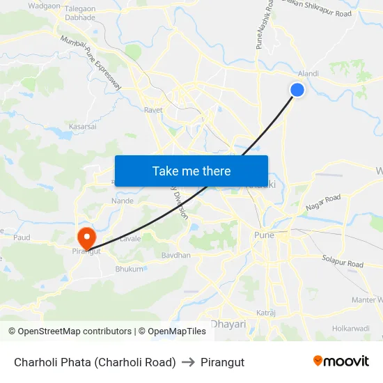 Charholi Phata (Charholi Road) to Pirangut map