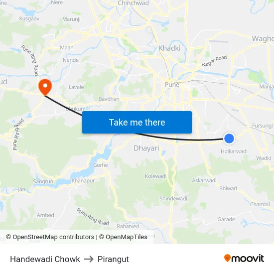 Handewadi Chowk to Pirangut map