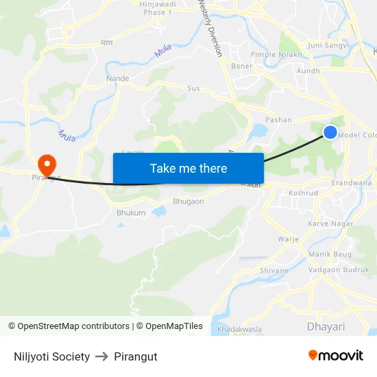 Niljyoti Society to Pirangut map