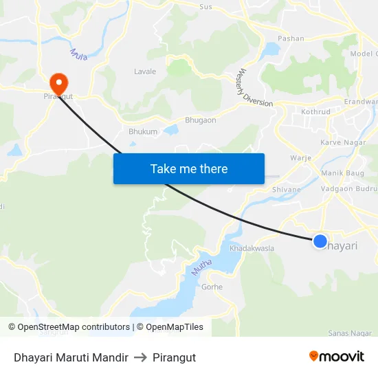 Dhayari Maruti Mandir to Pirangut map