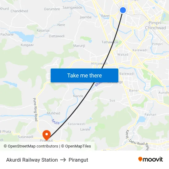 Akurdi Railway Station to Pirangut map