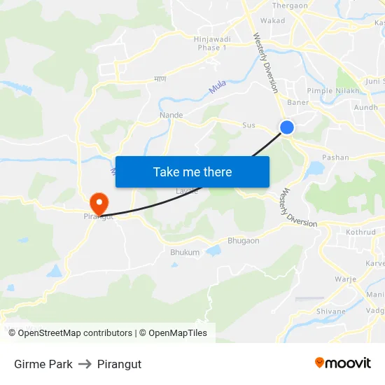 Girme Park to Pirangut map
