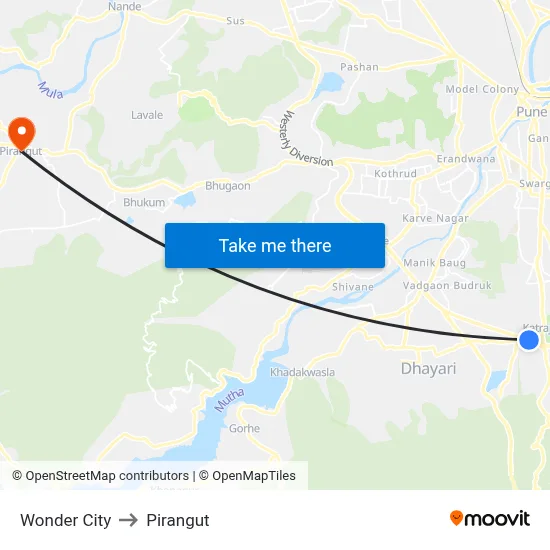 Wonder City to Pirangut map