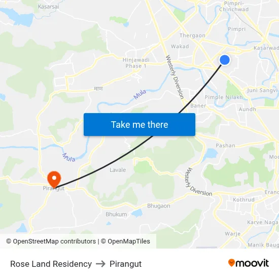 Rose Land Residency to Pirangut map