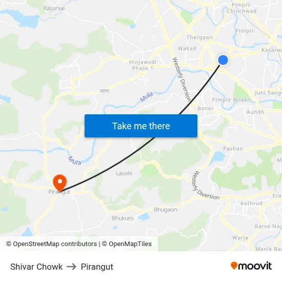 Shivar Chowk to Pirangut map