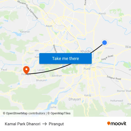 Kamal Park Dhanori to Pirangut map