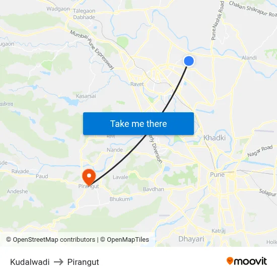 Kudalwadi to Pirangut map