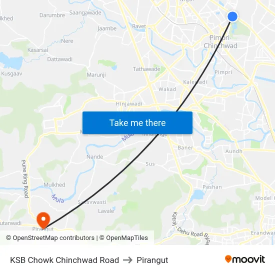 KSB Chowk Chinchwad Road to Pirangut map