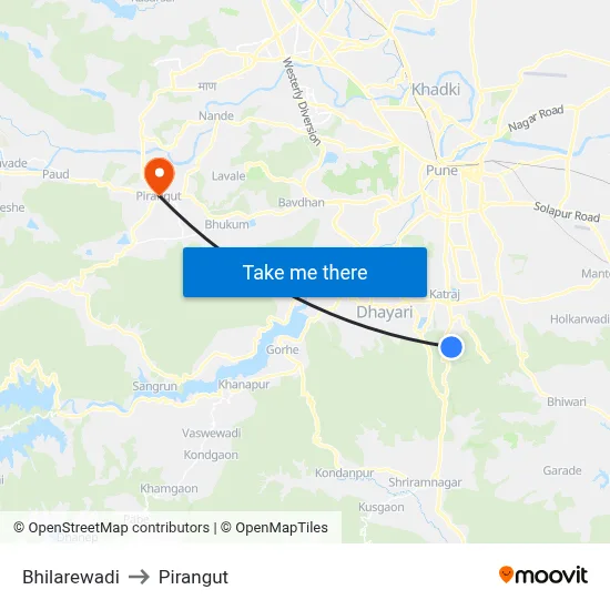 Bhilarewadi to Pirangut map