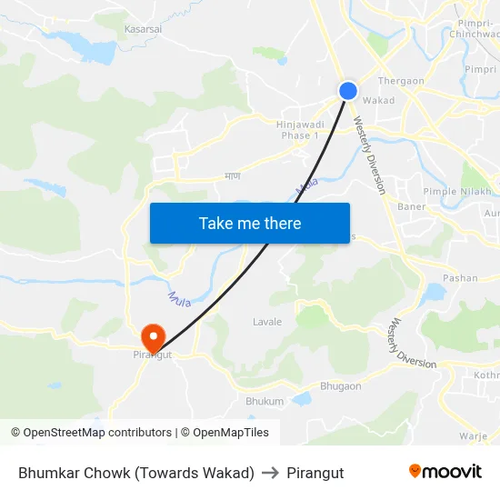 Bhumkar Chowk (Towards Wakad) to Pirangut map