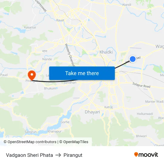 Vadgaon Sheri Phata to Pirangut map