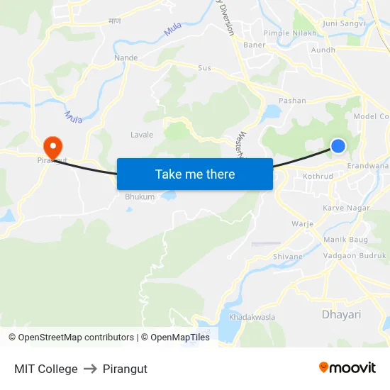 MIT College to Pirangut map