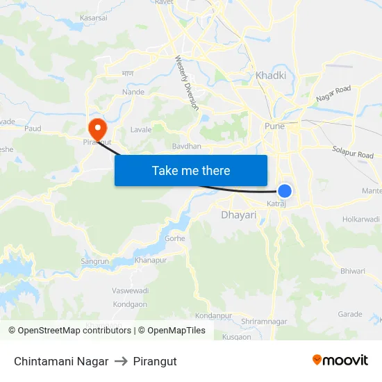 Chintamani Nagar to Pirangut map