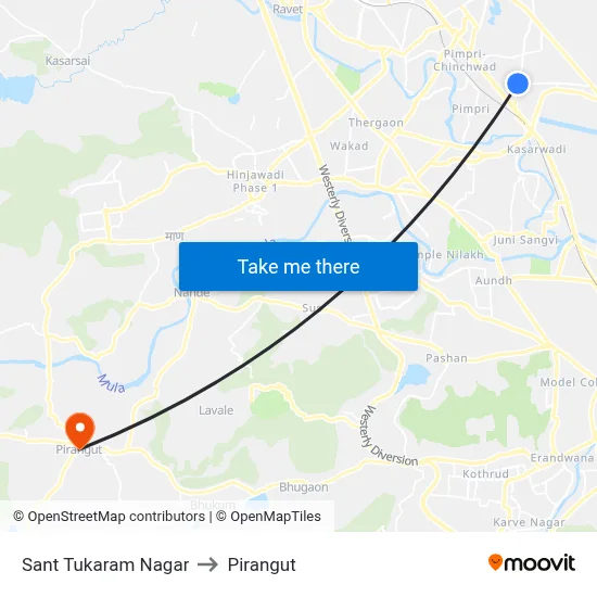 Sant Tukaram Nagar to Pirangut map
