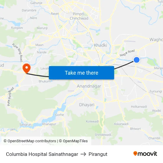 Sainathnagar Columbia Hospital to Pirangut map