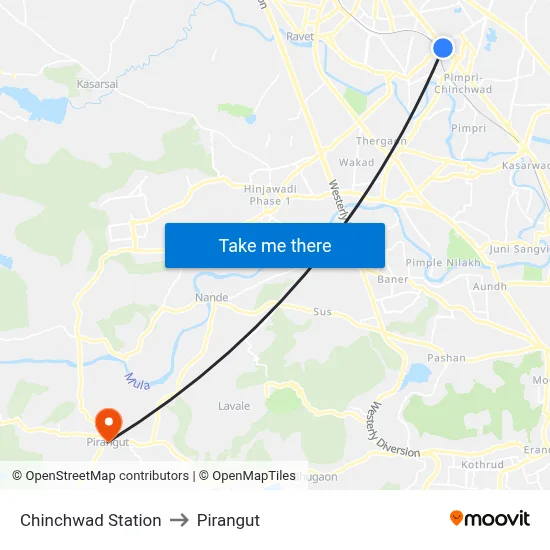 Chinchwad Station to Pirangut map