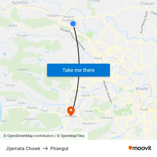 Jijamata Chowk to Pirangut map