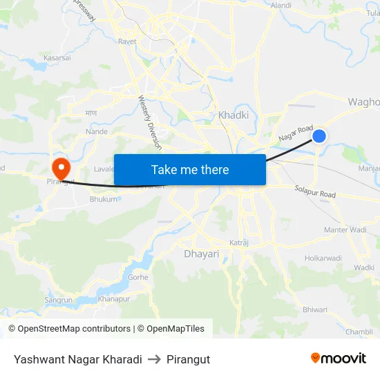 Yashwant Nagar Kharadi to Pirangut map