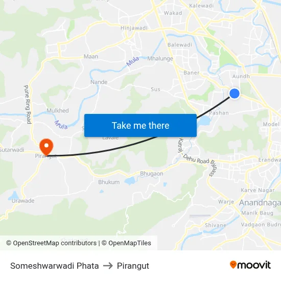 Someshwarwadi Phata to Pirangut map