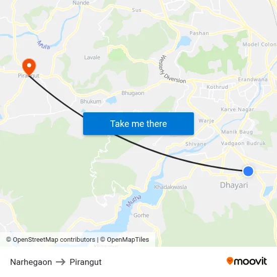 Narhegaon to Pirangut map