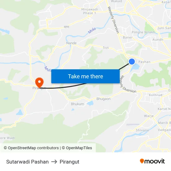 Sutarwadi Pashan to Pirangut map