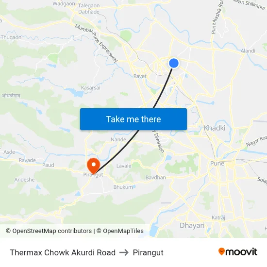 Thermax Chowk Akurdi Road to Pirangut map