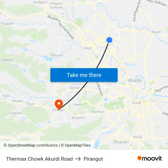 Thermax Chowk Akurdi Road to Pirangut map