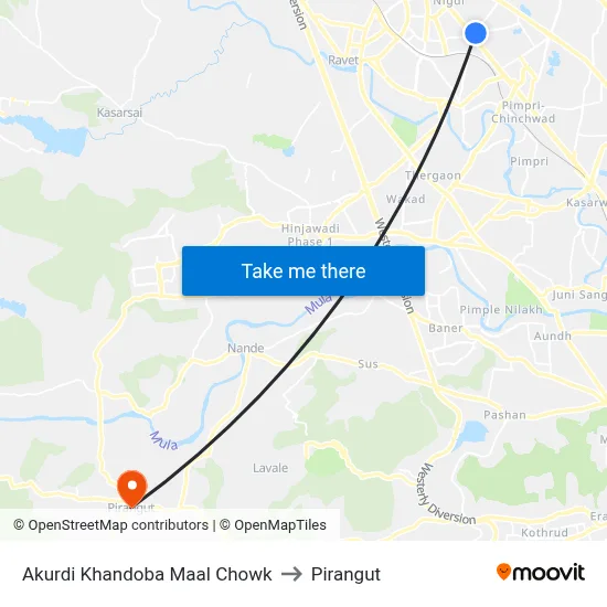 Akurdi Khandoba Maal Chowk to Pirangut map