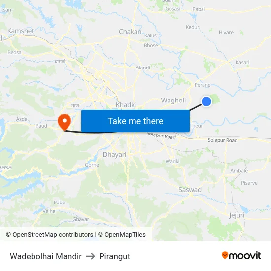 Wadebolhai Mandir to Pirangut map