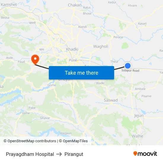 Prayagdham Hospital to Pirangut map