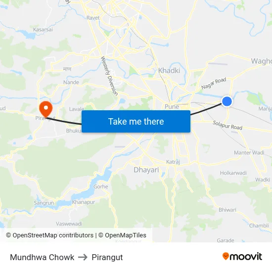 Mundhwa Chowk to Pirangut map
