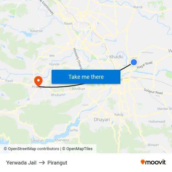 Yerwada Jail to Pirangut map