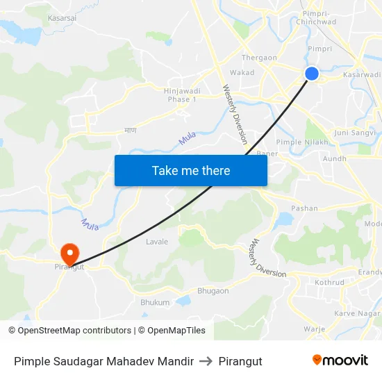 Pimple Saudagar Mahadev Mandir to Pirangut map