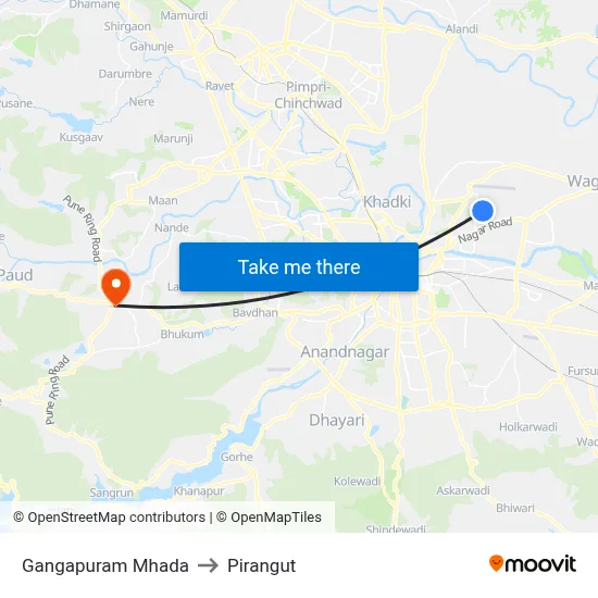 Gangapuram Mhada to Pirangut map