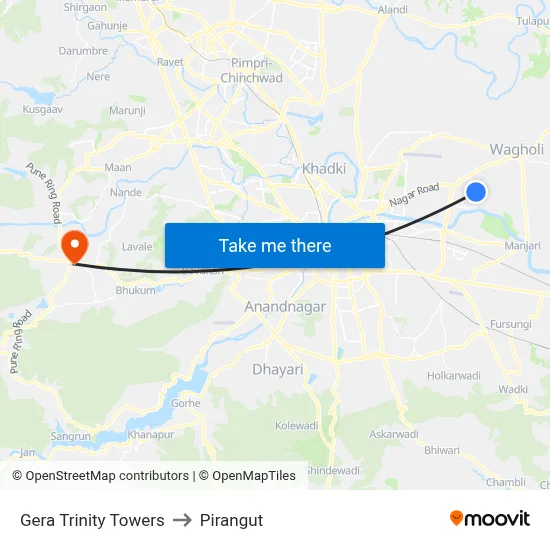 Gera Trinity Towers to Pirangut map